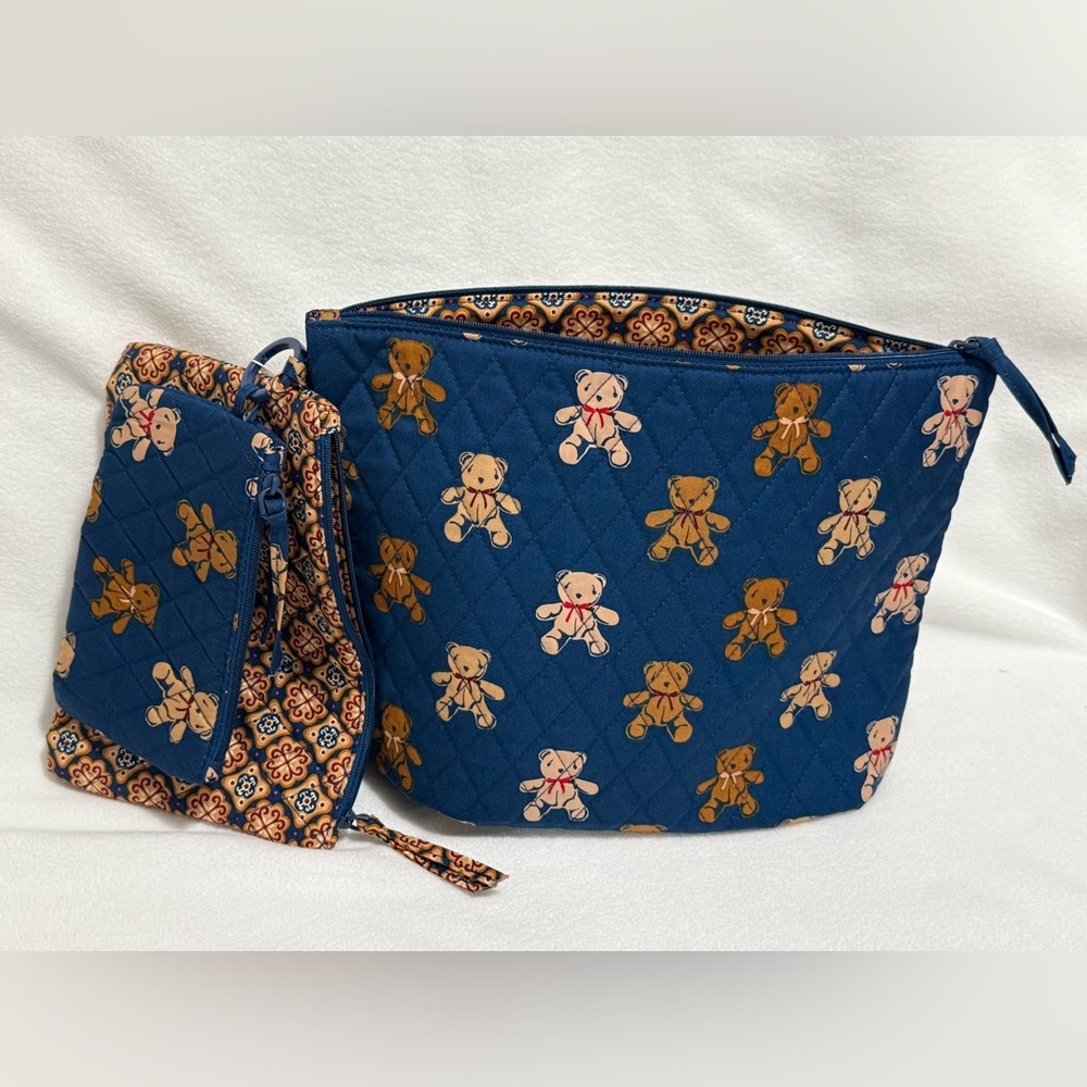 Vera Bradley - 3 Pouch Organizer Set Blue Gold Quilted “Bunch of Bears” - NWT
